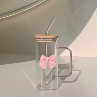Stylish Glass Drinking Jar with Straw Handle Cute Design