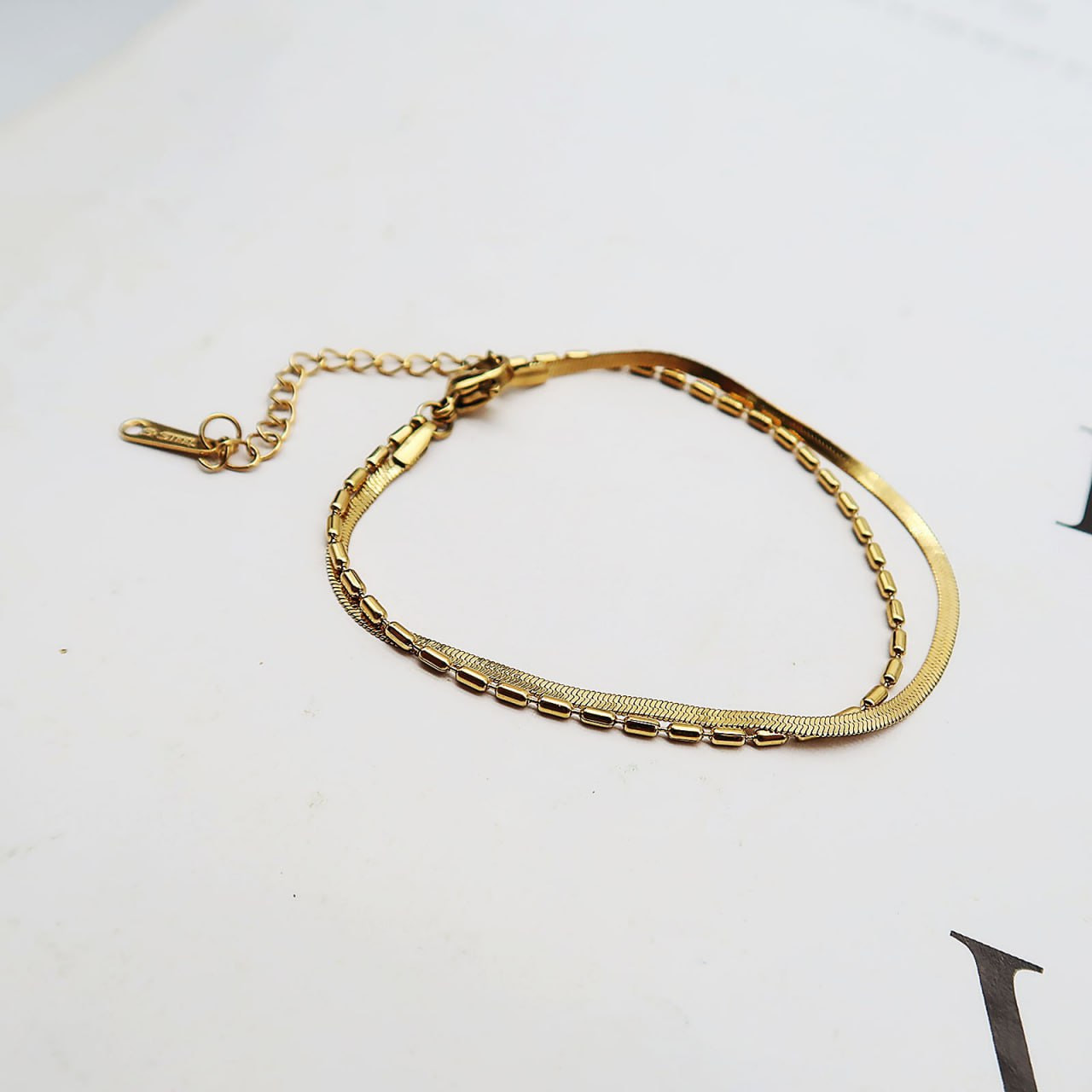 Dual Layer Gold-Tone Adjustable Bracelet for Women – Korean Style Layered Chain Jewelry