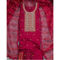 Gorgias Premium Three-Piece Salwar Kameez Set with Organza Dupatta