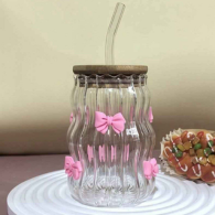 Stylish Glass Drinking Jar with Straw Handle Cute Design