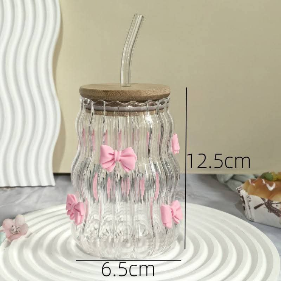 Stylish Glass Drinking Jar with Straw Handle Cute Design