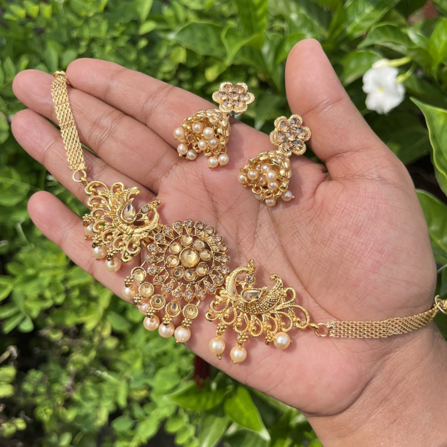 Premium Gold Plated Pearl Necklace Set for Women