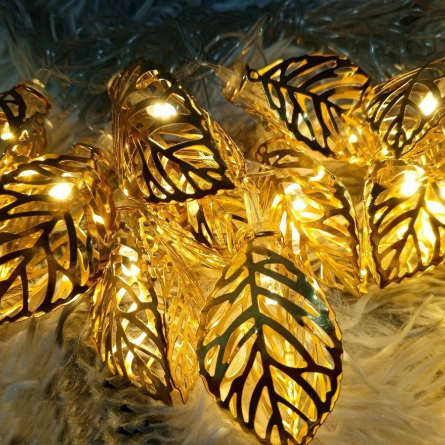 Premium Metal Leaf Fairy Light Golden LED 24 Light Set