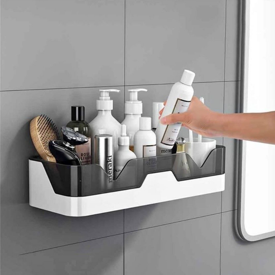 No Drill Bathroom Shelf Organizer Wall Mounted Storage Rack