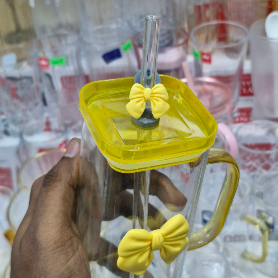 Stylish Glass Drinking Jar with Straw Handle Cute Design