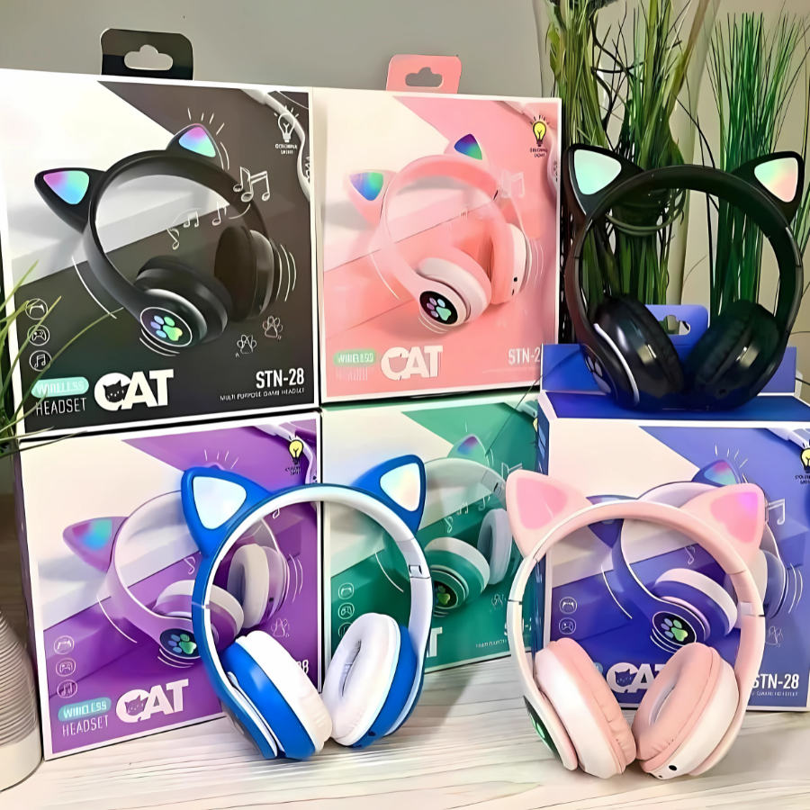 STN-28 Cute Cat Wireless Headphones with RGB Light
